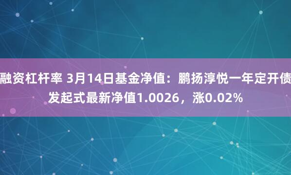 融资杠杆率 3月14日基金净值：鹏扬淳悦一年定开债发起式最新净值1.0026，涨0.02%